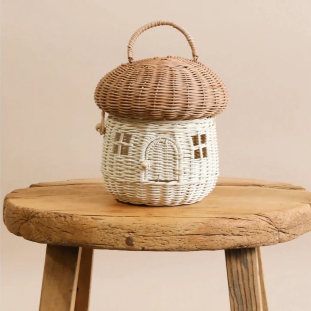 OLLI ELLA MUSHROOM BASKET Rattan Wicker Cottagecore Fantasy NWT